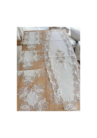 Salon Takımı Çeyizlik Kreme Gümüş Runner Set 5 Parça Keten Ranır Masa Konsol Sehpa Örtüsü Kayla Bzckh1966 Çok Renkli