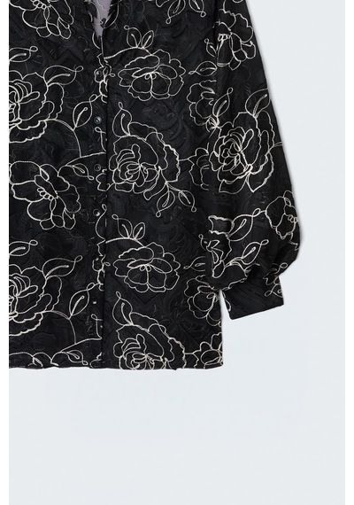 Sateen Nakış Detaylı Gömlek - Siyah-137497
