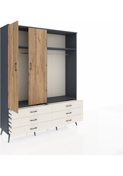 Hyperion Gardrop 4 Raflı 6 Çekmeceli 2 Askılı 176x44x221 Antrasit-çam/aytaşı Çam/aytaşı Hyperion Gardrop 4 Raflı 6 Çekmeceli 2 Askılı 176x44x221 Antrasit-çam/aytaşı Çam/aytaşı