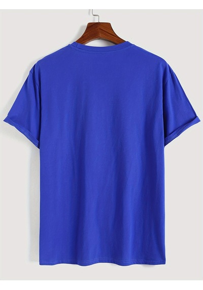 Unisex Mini Astranot Tasarım Basklı Tshirt Mavi