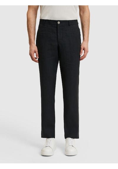 Cacharel Siyah Slim Fit Beli Lastikli %100 Keten Pantolon
