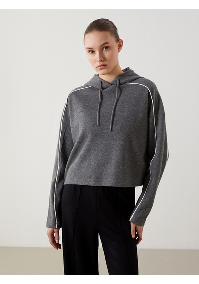 Lcw Modest Gri Kapüşonlu Oversize Kadın Sweatshirt Tunik
