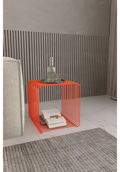 Valencia Dopamineminimalist Metal Tel Kare Yan Sehpa Modern Küp Yan Sehpa & Modüler Kitaplık Turuncu
