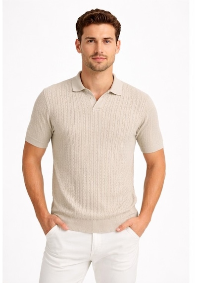 Cazador Erkek Polo Yaka Desenli Triko T-shirt 34215 Taş Taş