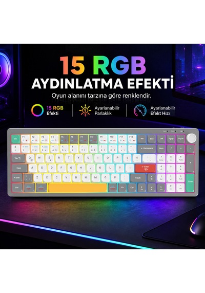 Lecoo GK100 3 Modlu Kablosuz RGB 100 Tuş Türkçe Q Membran 2000 mAh Gaming Oyuncu Klavyesi