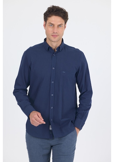 İmza Lacivert Uzun Kol Düz Armür Oval Yaka Casual Comfort Fit Gömlek 1004250249 Lacivert