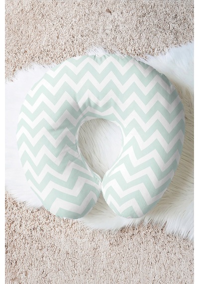 Zigzag Mint Desenli Pamuklu Boyun Yastığı - Modern Pastel Yeşil Beyaz Yumuşak Seyahat Yastığı Soft Kumlu Kireçtaşı
