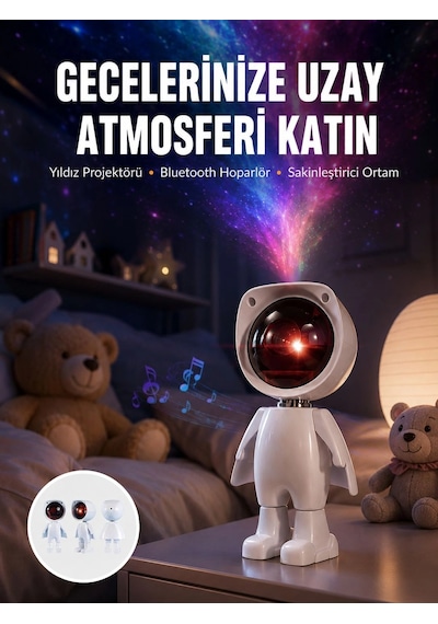 180 Derece Dönebilen Astronot Masa Ve Gece Lambası Projektör Yeni Nesil Çok Renkli