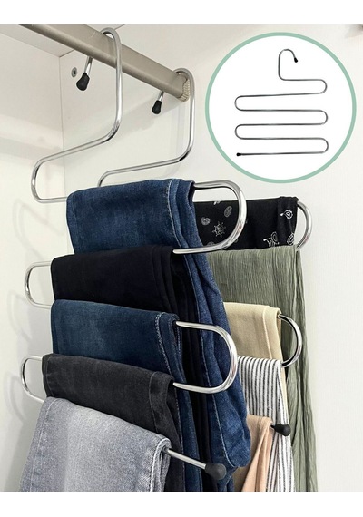 3 Adet Metal Dolap İçi Krom Askı 5 Katlı Paslanmaz Organizer Pantalon Eşarp Etek Askısı Metal Beyaz Diğer