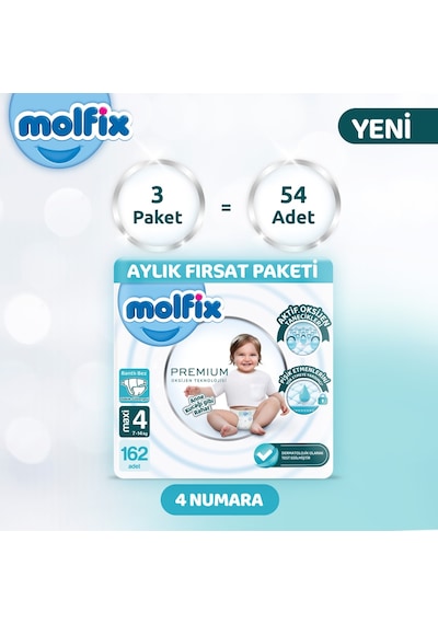 Molfix Premium Aylık Fırsat Paketi 4 Beden 162 Adet 4 Numara 3'lü
