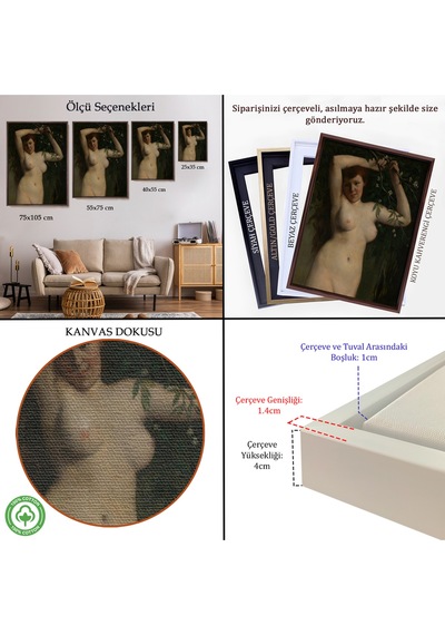 Ahşap Çerçeveli Gustave Courbet - Dallara Tutunan Nü Kadın Tablosu-7364