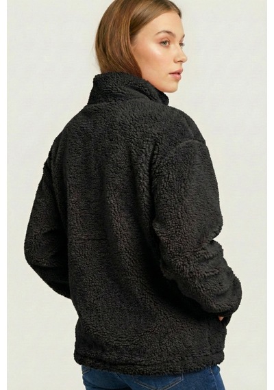 Kadın Peluş Tam Fermuarlı Cepli Sherpa Kuzu Kumaş Oversize Peluş Polar Sweatshirt Siyah Kadın Peluş Tam Fermuarlı Cepli Sherpa Kuzu Kumaş Oversize Peluş Polar Sweatshirt Siyah