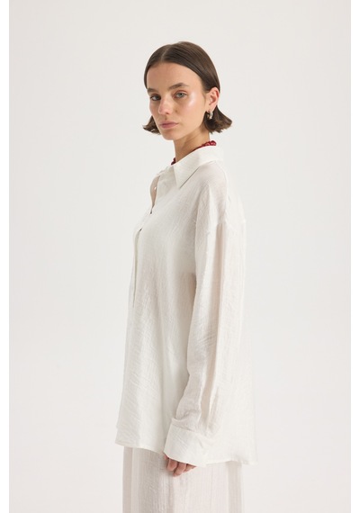 Mai Collection Mai Studios Co. Yovena Düğme Detay Ekru Oversize Gömlek ekru