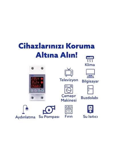 Tomzn  Gerilim Koruma Rölesi Yüksek Düşük Voltaj Akım Koruma 63A Enerji Ölçerli