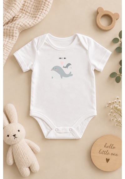 Luppinos Love You Mom 3lü %100 Pamuk Dijital Baskılı Bebek Body Set 1 Beyaz
