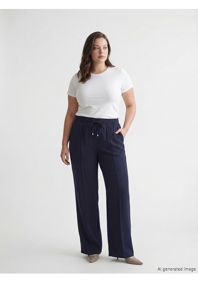 Lcw Vision Lacivert Beli Lastikli Geniş Paça Kadın Pantolon
