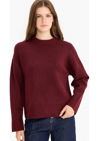 Defacto Oversize Geniş Kalıp Bisiklet Yaka Triko Kazak R6044az25wnbr452 Bordo-br452