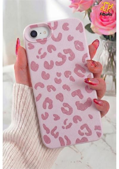 Fibaks iPhone 7/8/se Uyumlu Kılıf Pembe Leopar Desenli İnce Yumuşak Silikon