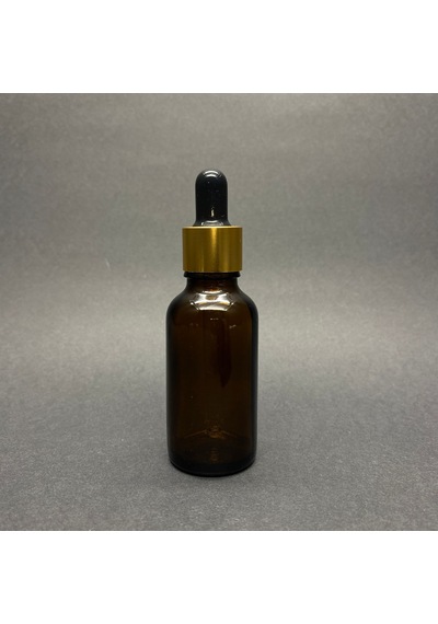 Amber Cam Damlalıklı Şişe Gold Metalik Kapak Kahverengi 30 ML