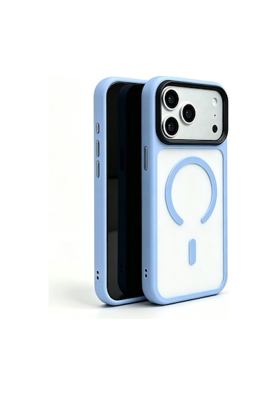 Maks Technology Apple Uyumlu iPhone 18 Pro Kılıf Mat Arka Yüzey Wireless Şarj Özellikli Mkst Flet M-safe Kapak - Açık Mavi