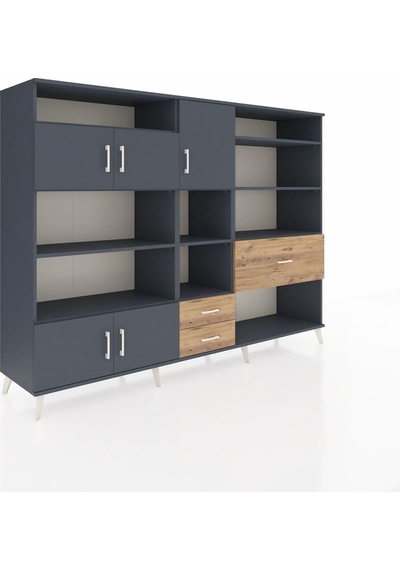Hyperion Dolap 13 Raflı 3 Çekmeceli 5 Kapaklı 220x44x163 Antrasit Antrasit-antrasit/çam