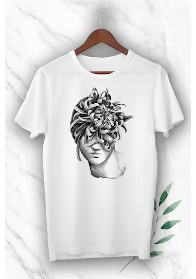 Flood Of Style Unısex Beyaz Mitoloji Heykel Baskılı T-shirt