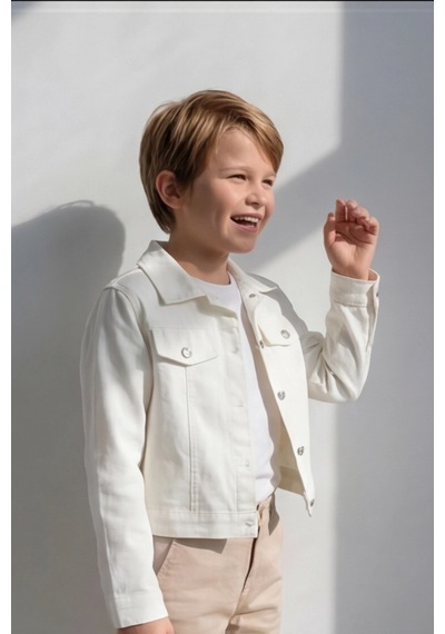 Esila Kids Erkek Çocuk Gabardin Ceket Yazlık İnce Ceket Beyaz