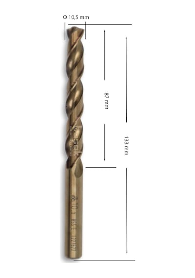 MTE 10,5 mm Paslanmaz Matkap Ucu Altın Seri HSS-E DIN 338
