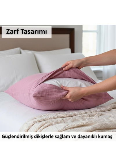 Lexroo Püskül 2-adet Müslin Yastık Kılıfı Seti, 100% Pamuk 2-katlı Standart Ölçü Çok Renkli