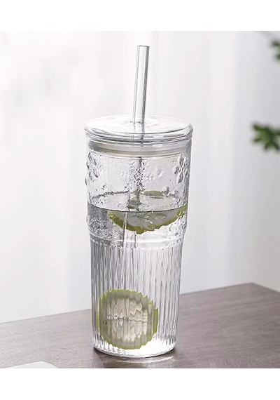 Borosilikat Sunum Bardağı Kapaklı Pipetli Bardak Kahve Bardağı Isı Dayanıklı 600 ML Macchiato