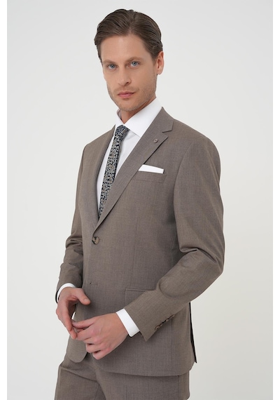 Efor Slim Fit Çift Yırtmaç Dokulu Esnek Klasik Vizon Takım Elbise Tk 915 Vizon