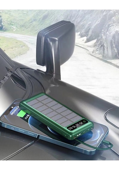 Solar 10.000 Mah Güneş Enerjili Led Işıklı Powerbank Şarj Aleti 2x Usb Çıkışlı Çoklu Kablolu Kahverengi