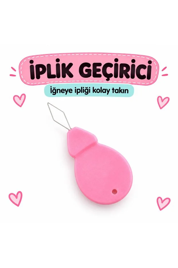 Kalp Kutulu Dikiş Seti Renkli İplik Makas Mezura İğne Ve İplik Geçirici