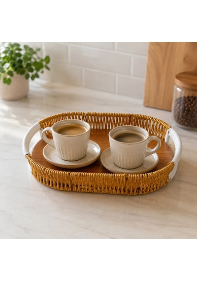 Oval Rattan Küçük Boy Sunum Ve Düzenleme Tepsisi 27 Cm