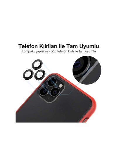 Apple Uyumlu   iPhone 14 Pro Max Kamera Koruyucu Lens Mercek Metal Çerçeveli 3lü Set Siyah Black