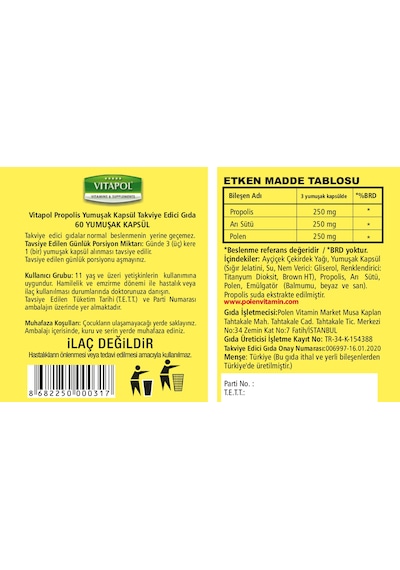Vitapol Propolis Royal Jelly Polen 750 mg 60 Softgel
