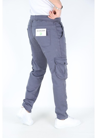 Blayn Jeans Erkek Açık Gri Kargo Cepli Paça Bel Lastikli Likralı Kargo Cep Pantolon