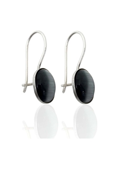 Oya Silver Siyah Sedefli Sallantılı Gümüş Kadın Küpe 2.3x0.9 Cm