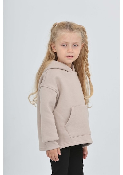 Toontoy Kız Çocuk Kalp Baskılı Sweatshırt Bej