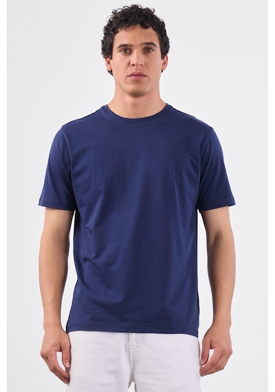 Dufy Lacivert Bisiklet Yaka Pamuklu Düz Renk Slim Fit Erkek T-shirt Lacivert
