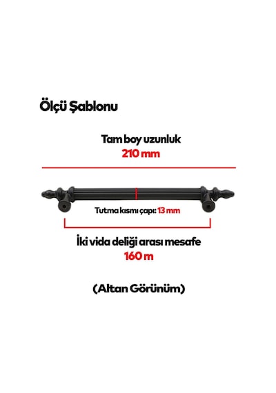 20 Adet Polavit 160 Mm Siyah Mobilya Mutfak Çekmece Dolap Dolabı Kulpu Kulbu Kulpları Sert Plastik Siyah
