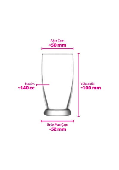 Lav Roma Cam Kahve Yanı Su Bardağı 6 Kişilik 140 ml (Likör/Şerbet Bardağı )