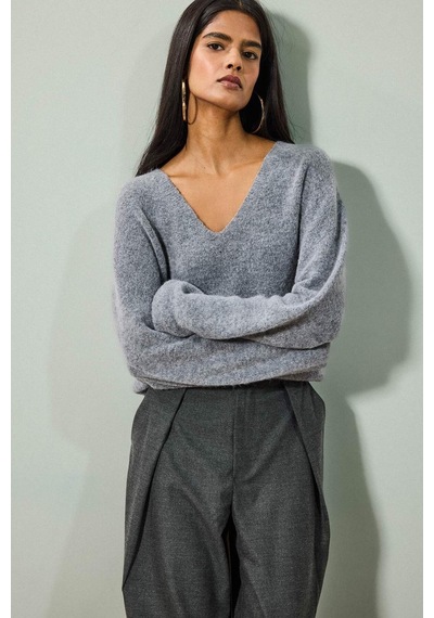 Defacto Regular Fit V Yaka Alpaka Yünü Triko Kazak G6951ax26spgr156 Gri-gr156