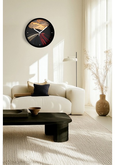 Modern Duvar Saati - 30cm - Önü Camlı Siyah Kasa - Sessiz Mekanizma-jh0796 Siyah
