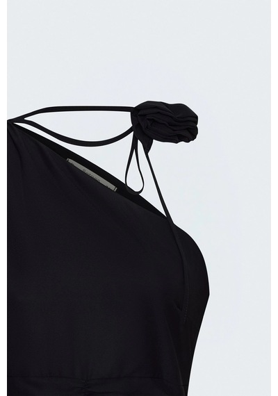 Sateen Çiçek Detaylı Bluz Siyah