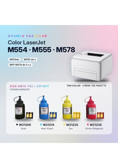 Hp 212x Toner Tozu + Çip Takım / Color Laserjet Enterprise M554 / M555 / Mfp M578 / W2120x / W2121x / W2122x / W2123x