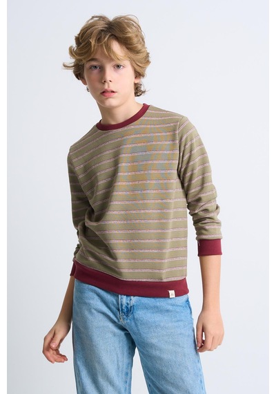 Alexandergardi Alexandergardı Çizgili Bisiklet Yaka Çocuk Sweatshirt Bordo