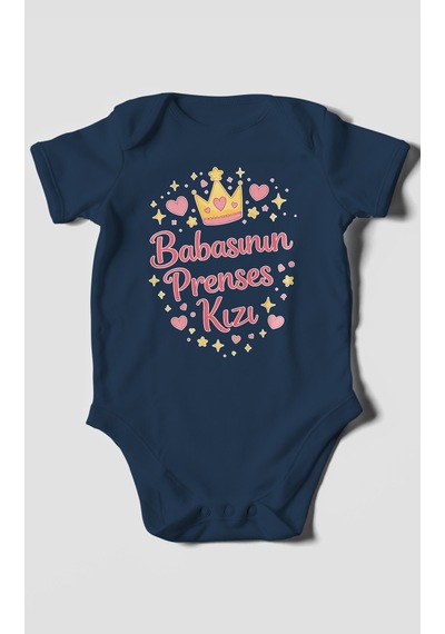 Morivokids Babasının Prenses Kızı Kısa Kollu Bebek Body %100 Pamuk Lacivert