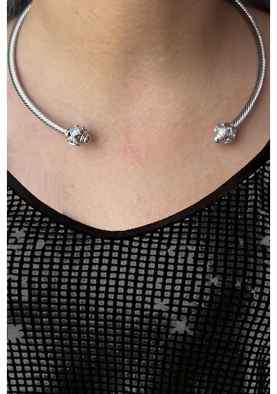 Caş Dekorasyon Silver Renkli Metal Choker Kolye Gümüş