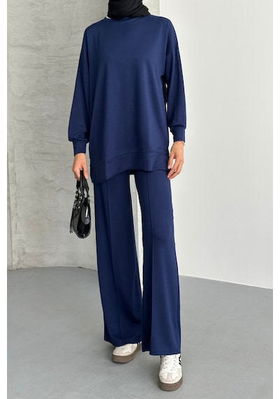 Feela Moda Kadın Modal Penye Oversize Tesettür Tunik Takım 2020 Lacivert